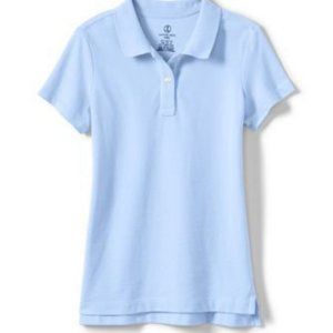 NWT LANDS' END GIRL'S SHORT SLEEVE FEMININE FIT MESH POLO SHIRT BLUE SMALL (7-8)